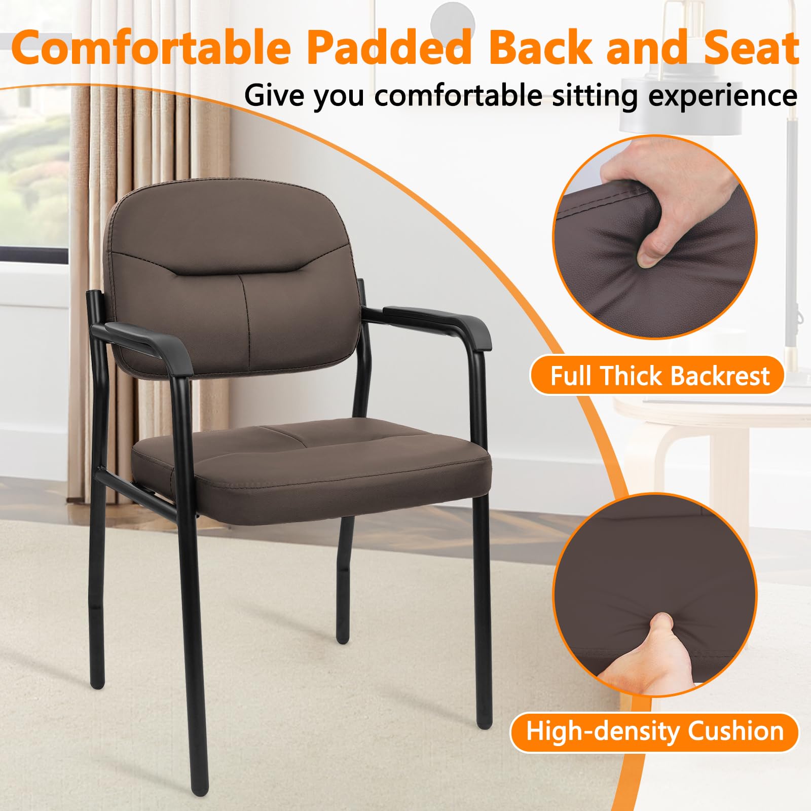 Clatina Leather Guest Chair Sets of 4, Office Reception Chair No Wheels with Armrests and Lumber Support, Ergonomic Desk Armchair for Meeting