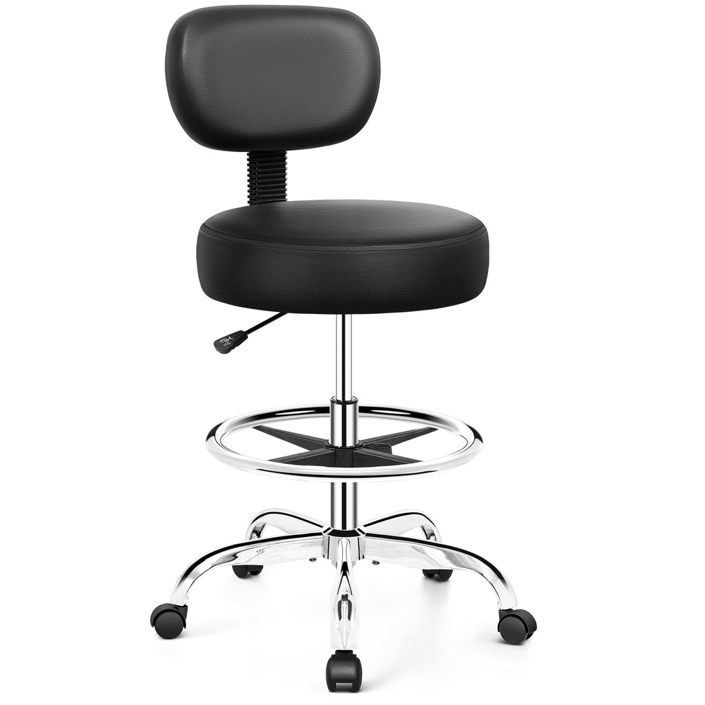 Brick Attic Drafting Chair with Backrest – Adjustable Foot Rest Rolling Stool with Wheels, Pu Leather Swivel Stool for Office Spa Studio Lab