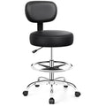 Brick Attic Drafting Chair with Backrest – Adjustable Foot Rest Rolling Stool with Wheels, Pu Leather Swivel Stool for Office Spa Studio Lab