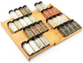 Bamboo Spice Drawer Organizer, (Need 3.1” Deep Drawer) Expandable 4 Tier Spice Rack for Cabinet (From 12" to 23" Wide), Seasoning Storage Insert, Spice Organizer for Drawer,Jars Not Included