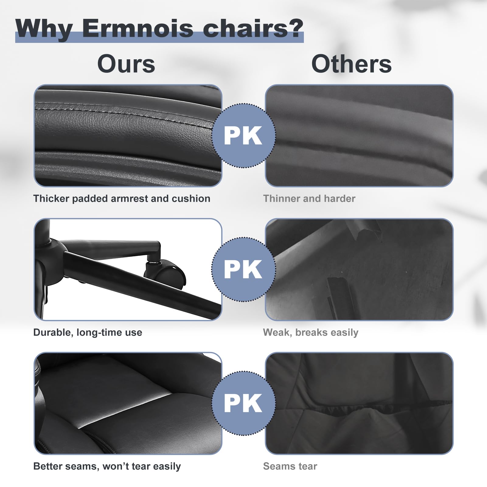Ermnois Executive Office Chair, Ergonomic Home Office Desk Chair with Wheels, Thicken Armrest and Lumbar Support, Upholstered Leather Mid-back