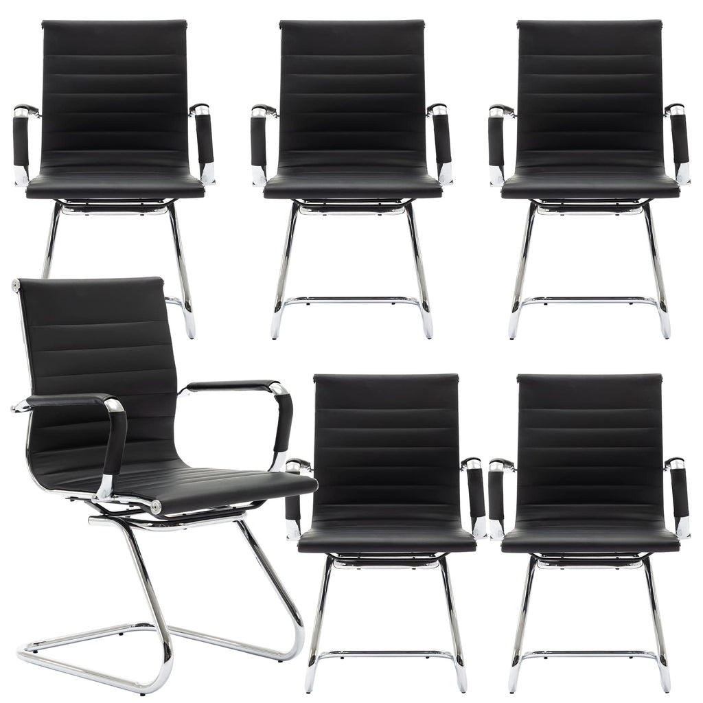 Dm Furniture Conference Room Chairs Set of 6, Waiting Room Chairs with Arms, Faux Leather Reception Chairs No Wheels, Office Guest Chairs with