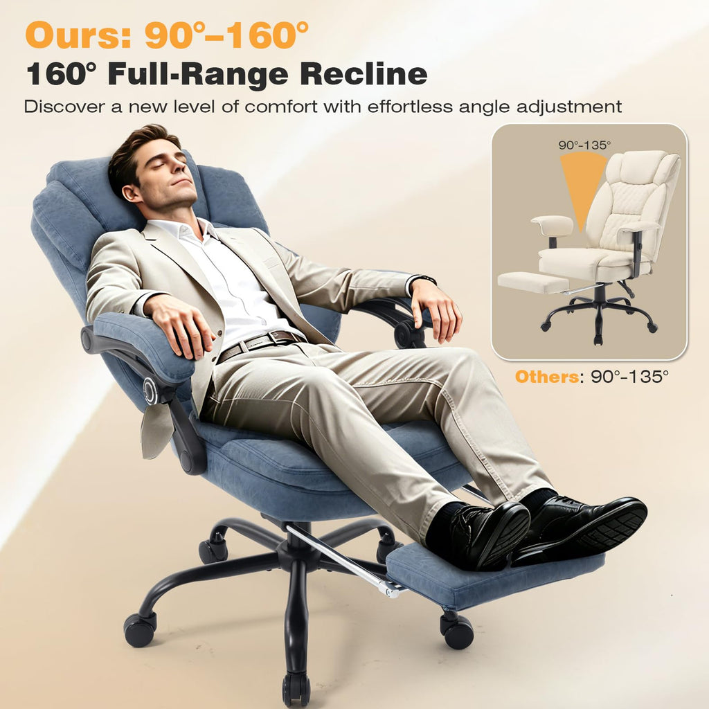 Linting Plus Size Leather Reclining Office Desk Chair with Footrest Blue, Large(400lbs)