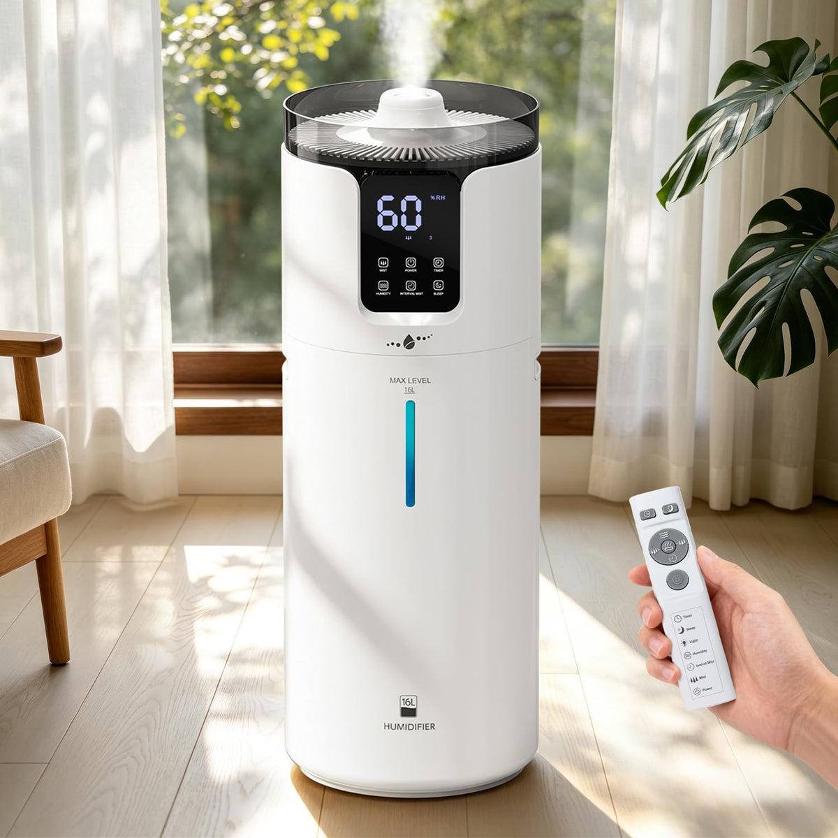 Humidifier large room 16L/4.2Gal - Lacidoll Whole house Humidifier for Home1500 sq.ft. Ultrasonic Cool Mist Humidifiers for Bedroom with Extension Tube & Aroma Box & Night light, White