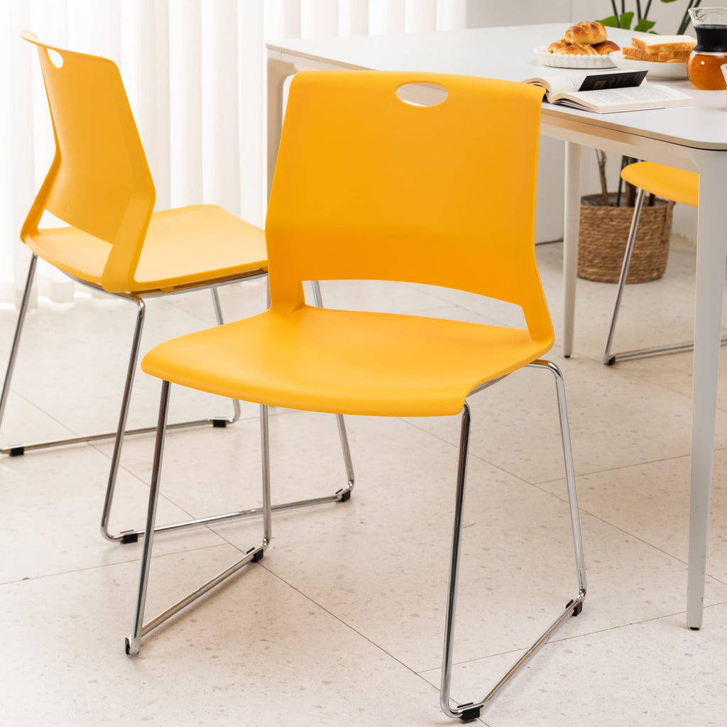 Stackable Chairs Set of 4 for Break Waiting Room Conference Church, Yellow
