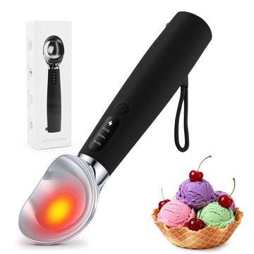 Olephira Electric Ice Cream Scoop, Heated Ice Cream Scoop Rechargeable with 3-Level Heat 120-160?, LED Display, IP67, 2600mAh Battery, For Hardened Ice Cream, Gelato, Shop & Home Use
