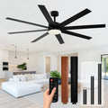 Conciseer Modern 72 Inch Ceiling Fans with Lights and Remote, Dual Color 8 Blades,Living Room Office Library Cafe Outdoor Industrial, 24W 3CCT 6 Speed Reversible Quiet DC Motor, Black/Wood Grain