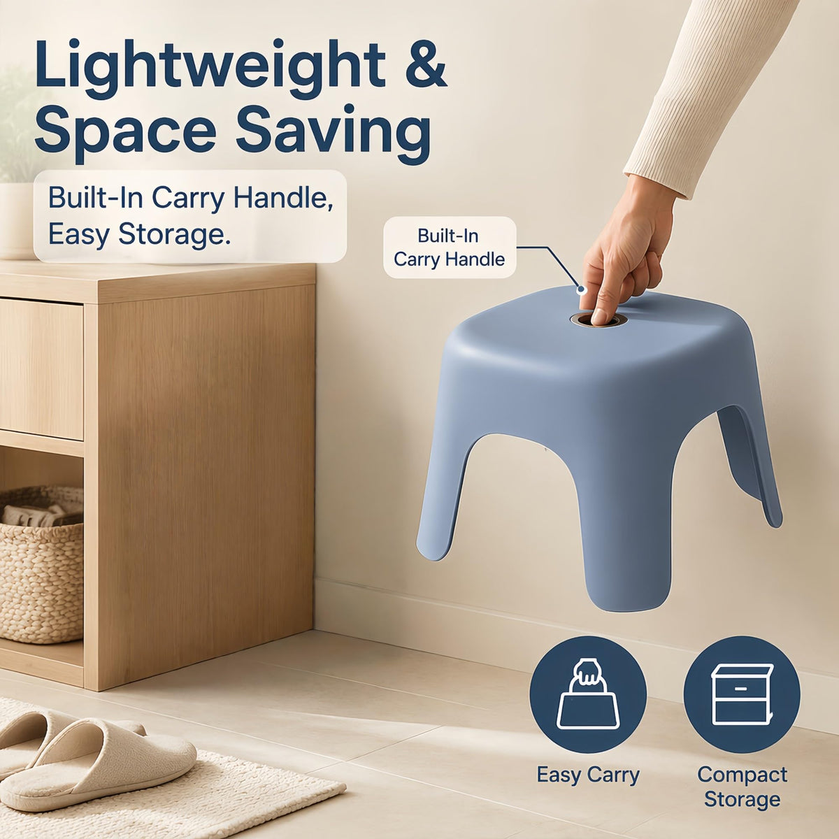 Small Plastic Step Stool - Heavy Duty Abs Shower Stool, Anti-slip Bath Stool for Adults | Compact Foot Stool for Bathroom, Kitchen & Garden