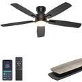Ohniyou Ceiling Fans with Lights, 52'' Low Profile Ceiling Fan with Light and Remote/APP Control, Modern Flush Mount Ceiling Fan for Indoor Bedroom Living Room, Dimmable, Quiet DC Motor, Black
