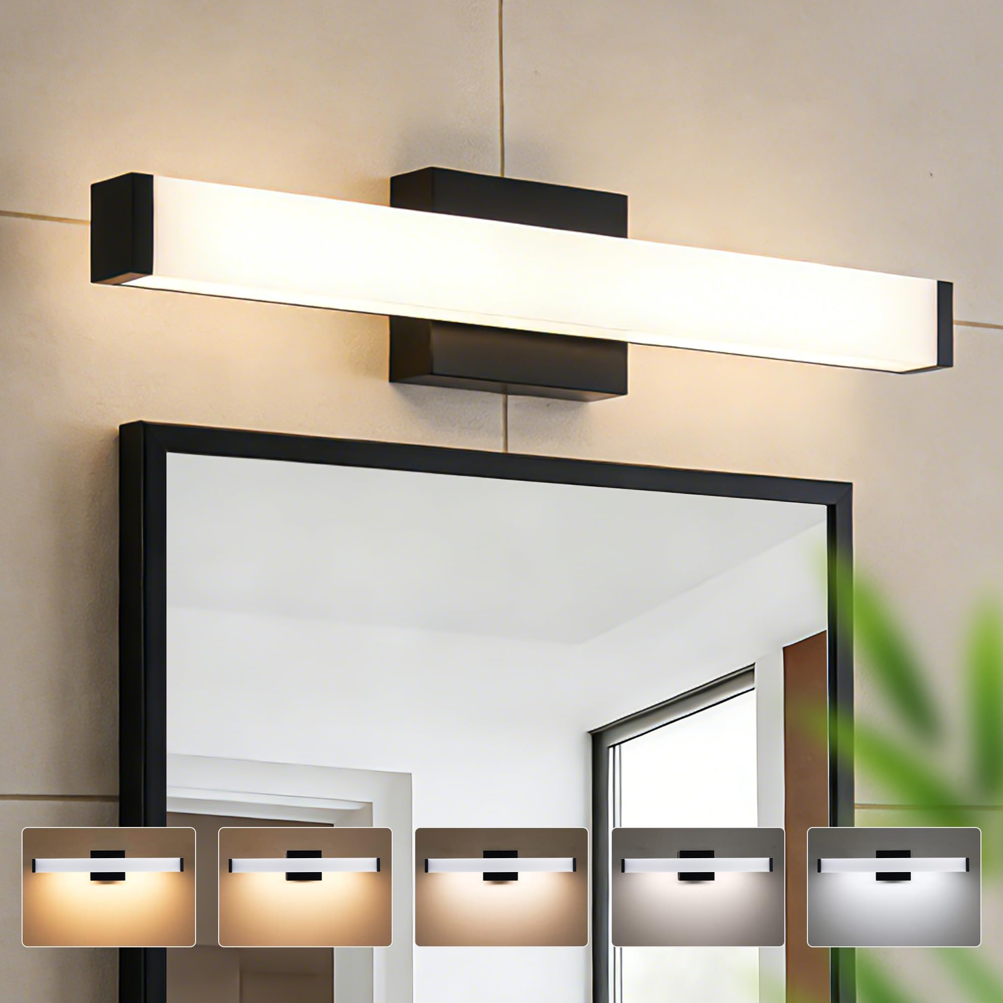 Bathroom Light Fixtures Over Mirror 22IN, 19W 5CCT Dimmable Modern Vanity Lights,Black Bar Vanity Light for Bathroom Mirror Restroom, Wall Light Fixtures Vanity Lighting