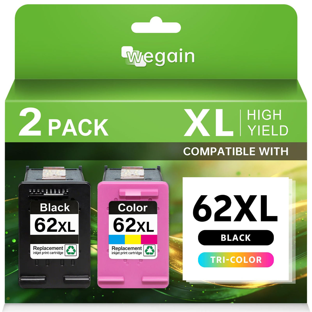 62 Ink Cartridge 62XL Black and Tri-Color Combo Pack, Compatible with HP62 HP62XL Printers, Envy 7640 5540 5660 7645 OfficeJet 5740 200 250 8040 (1 Black, 1 Tri-Color)