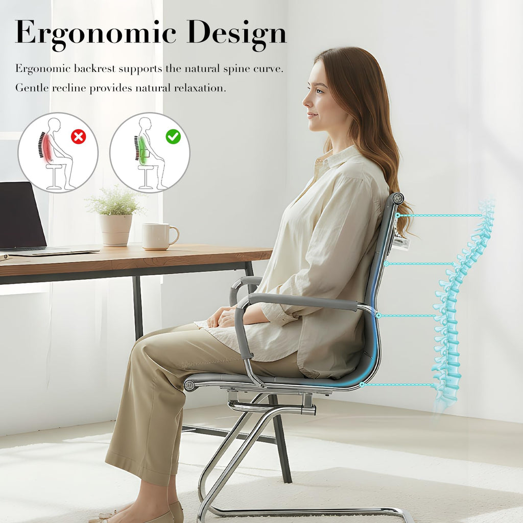 Cimota Waiting Room Chairs Set of 6 Leather Office Guest Chair Mid Back Reception Chairs with Sled Base for Meeting/patient/conference Room,