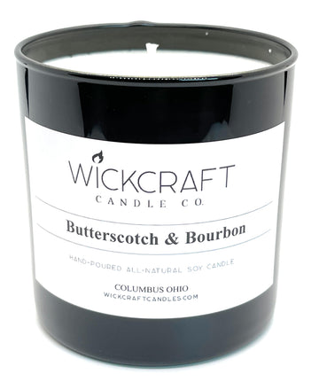 Butterscotch & Bourbon Scented Soy Candle: 100% Pure Soy Wax with All-Natural Cotton Wick/Burns Cleanly 60 Hours + / Hand-Poured/USA Made / 16oz Black Jar/WickCraft Candle Company