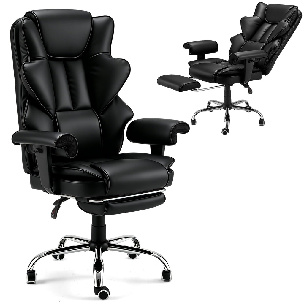 Heated Recliner Office Chair with Massager, Footrest, Height Adjustable Arm, Black