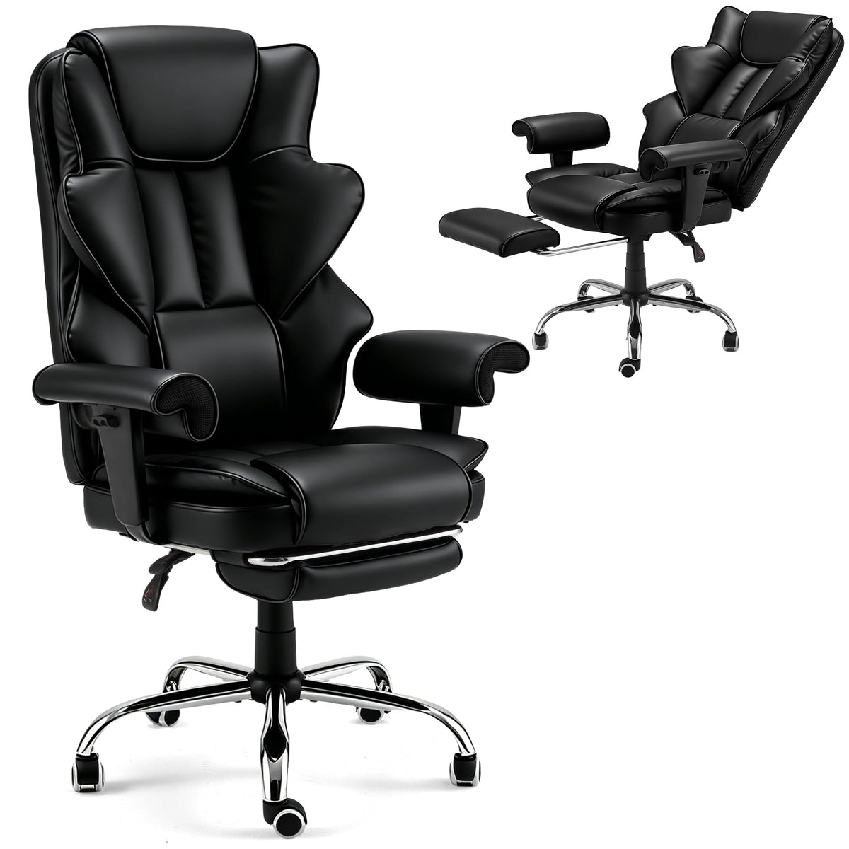 Heated Recliner Office Chair with Massager, Footrest, Height Adjustable Arm, Black
