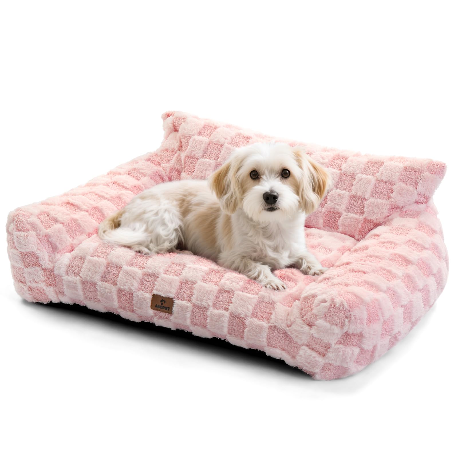 ABCPET Cat Bed Cat Couch for Puppy and Kitten, Fluffy Dog Bed Medium Dogs Couch, Supportive Cats Sofa for Indoor Cats, Washable Cover & Non-Slip, 32 inch, Pink