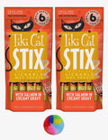 Tiki Cat Stix Wet Treats, Grain Free Lickable Smooth Mousse Blend with Salmon in Creamy Gravy 6 Stix in 1 Pouch (Pack of 2) with 1 Cat Pom Pom Ball Toy