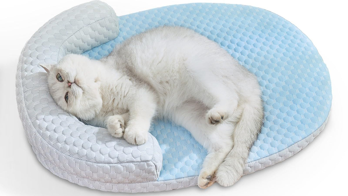 Summer Cat Cooling Mat - Cooling Cat Bed Pet Bed Mat for Cats or Small Dogs, Cat Summer Sleeping Beds with U-Pillow Soft and Comfortable, Calming Cozy Cat Pad Washable, Non-Slip Bottom Removable