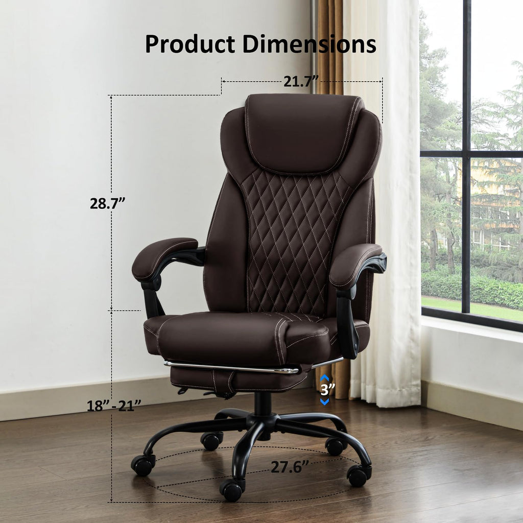 Amseatec Big and Tall Office Chair with Footrest, Lumbar Support, Brown, Oversized