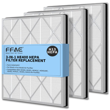 3 Pack HE401 Replacement Filter for Shark Air Purifier 4-Fan Model, HE402 HEPA Filter Compatible with Shark HE400 HE401 HE402 HE405 Air Purifiers, Part HE4FKPET