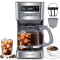 Taylor Swoden Programmable Coffee Makers 12 Cup, Hot and Iced Coffee Maker, 4 Brew Strength, LED Display, 24H Timer, Keep Warm&Auto Shutoff- Drip Coffee Machine for Home/Office, Gray & Stainless Steel
