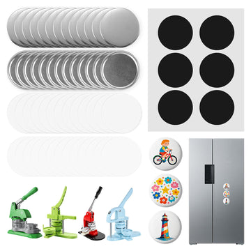 100 Sets Button Maker Supplies 58mm/2.25in?Button Parts for Fridge Magnet Button Maker Machine?Including Metal Cover, Metal Back Cover, Clear Film, Blank Paper, Soft Magnet