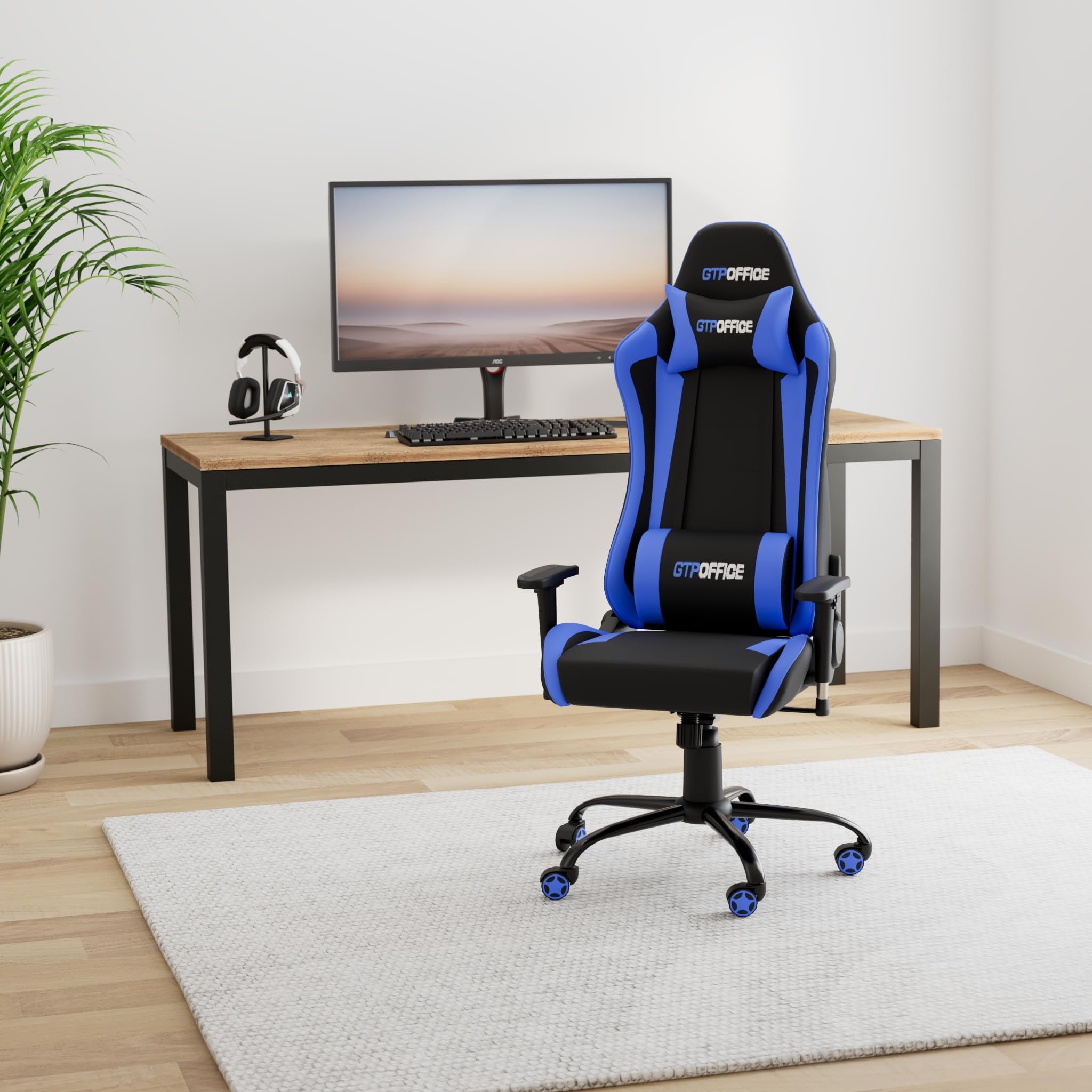 Gtpoffice Gaming Chair Racing Style High Back Computer Gaming Chair Adjustable Recliner Leather Office Desk Chair with Headrest and Lumbar