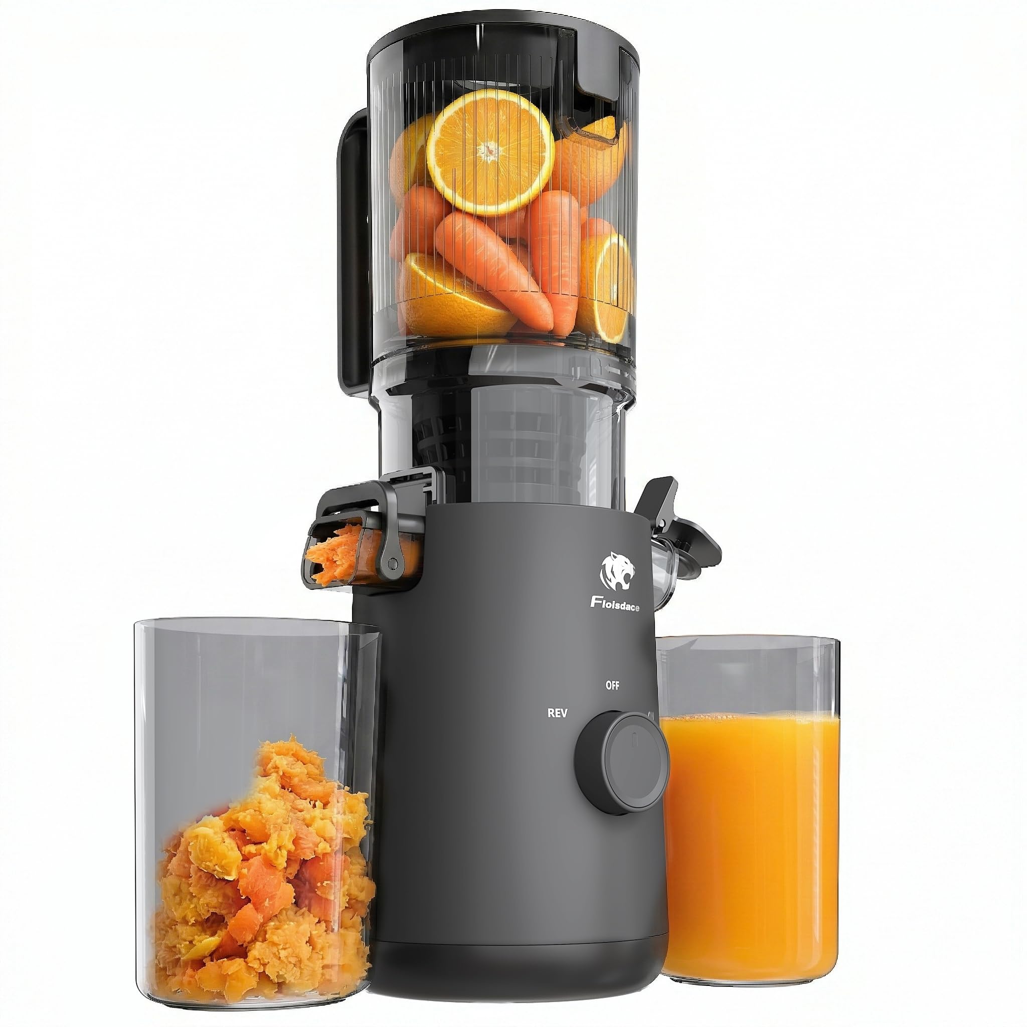 Juicer Machines, Cold Press Juicer with 5.3" Extra Large Feed Chute and Powerful AC Brushless Motor Fit Whole Fruits & Vegetable, High Juice Yield, BPA Free, Extra One Replace Strainer