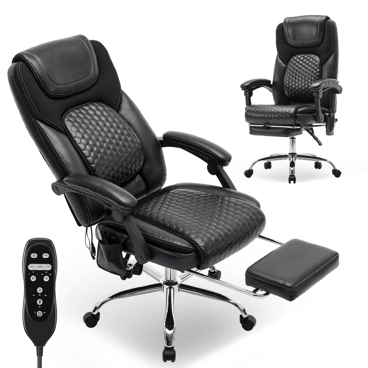 Malol 300 Lbs Big and Tall Massage Office Chair Set of 2-3-level 65°c Targeted Heating, 2easy Assembly Leather Desk Chair with Heat and