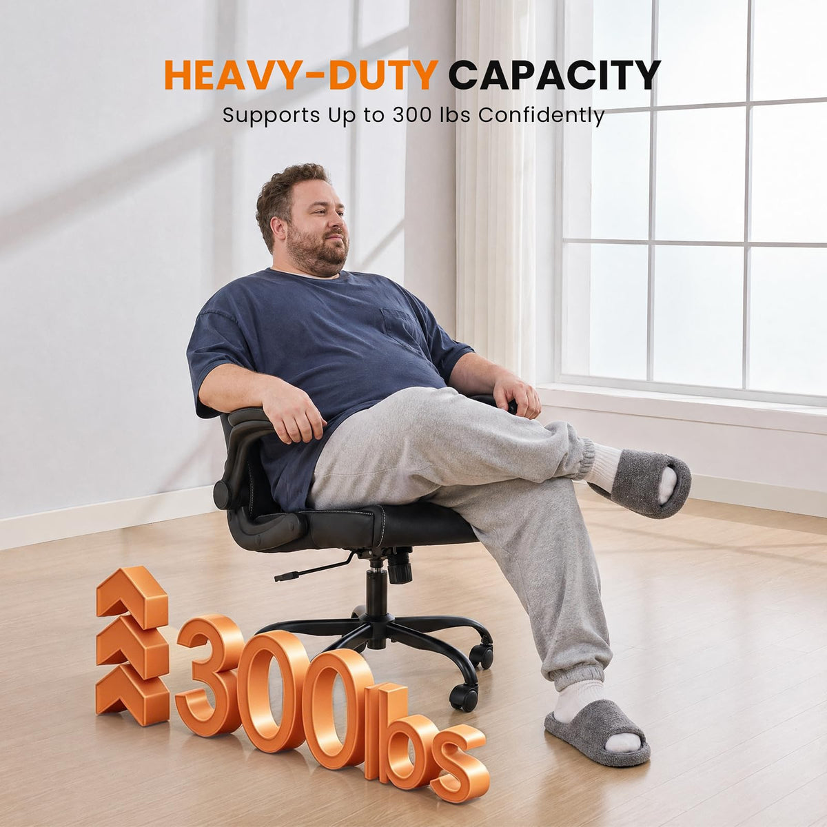 Deroavixe Executive Office Chair with Lumbar Support & Flip-up Arms, Black