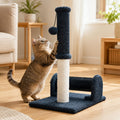 Cat Scratching Post with Cat Hair Brush & Interactive Ball, 22 Inch Sisal Cat Scratch Tower, Durable Thick Fabric Cat Scratcher for Indoor Cats, Kitten Exercise Play Furniture, Dark Grey