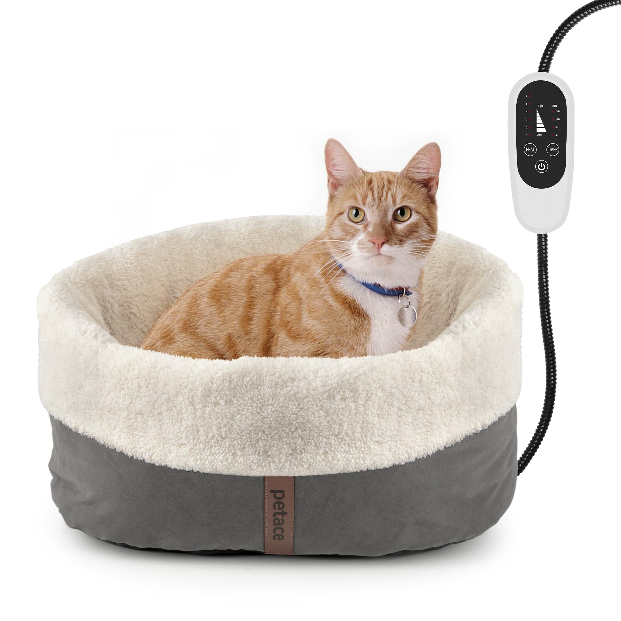 Heated Cat Bed with Auto Shut Off Timer, 17.7" x 13.7" Adjustable Temperature Indoor Pet Heating Cushion Bed for Kittens, Cats, Puppies and Small Dogs, Gray