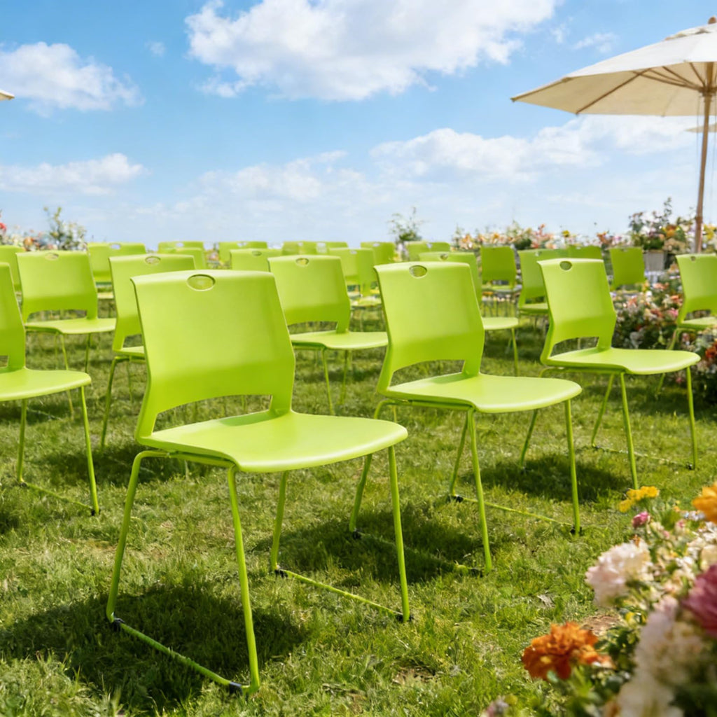Green Stackable Chairs Set of 4 for Waiting Room Conference Church Lobby