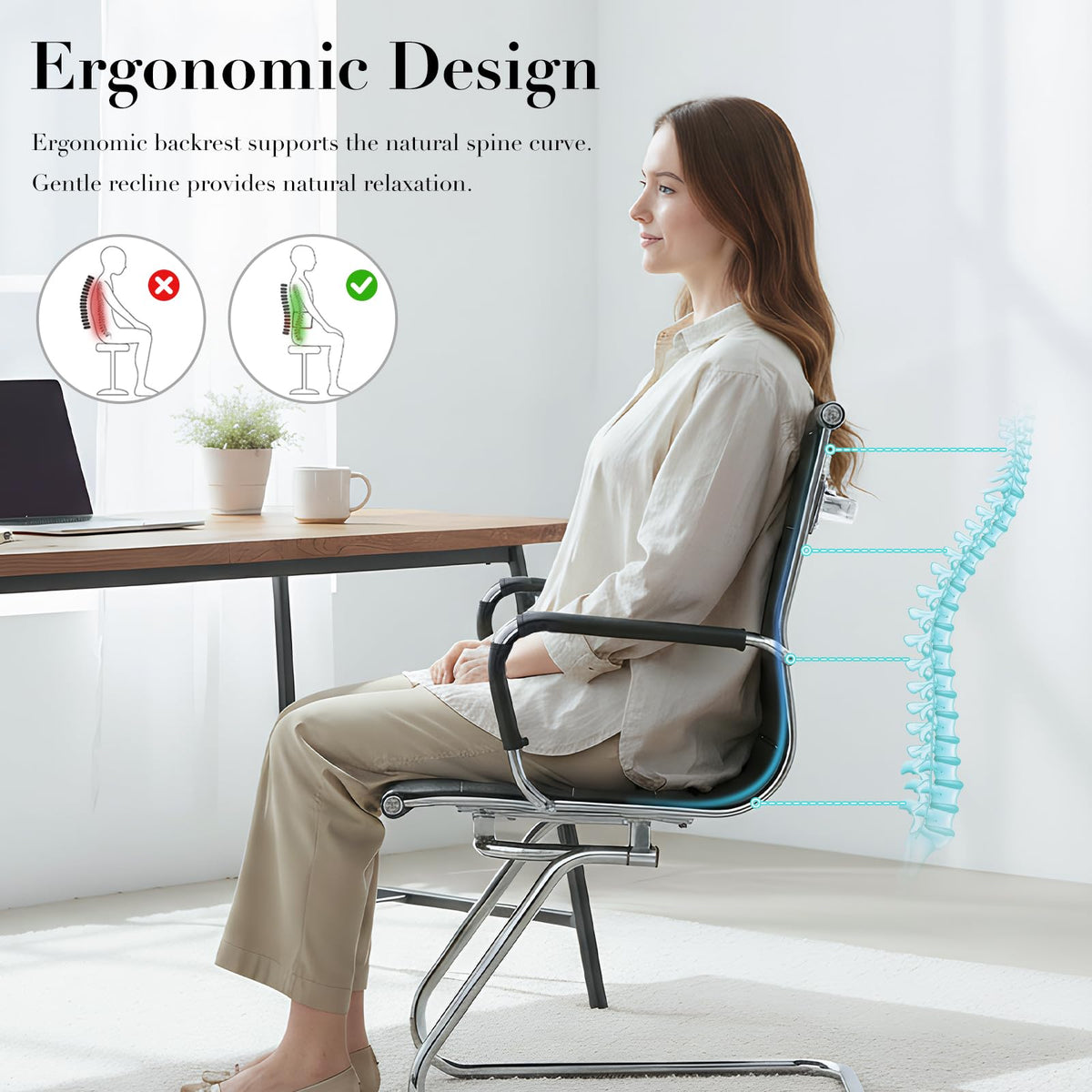 Cimota Waiting Room Chairs Leather Office Guest Chair Mid Back Reception Chairs with Sled Base for Meeting/patient/conference Room, Black Set
