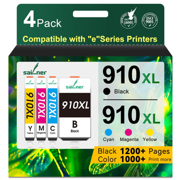 SAILNER 910XL Ink Cartridges Replacement for HP 910 Ink 910XL Ink Cartridges Combo Pack for HP 910 Work with OfficeJet Pro 8015e 8025e 8020e 8015 8020 8028e 8035e 8010e Printer (4 Pack)