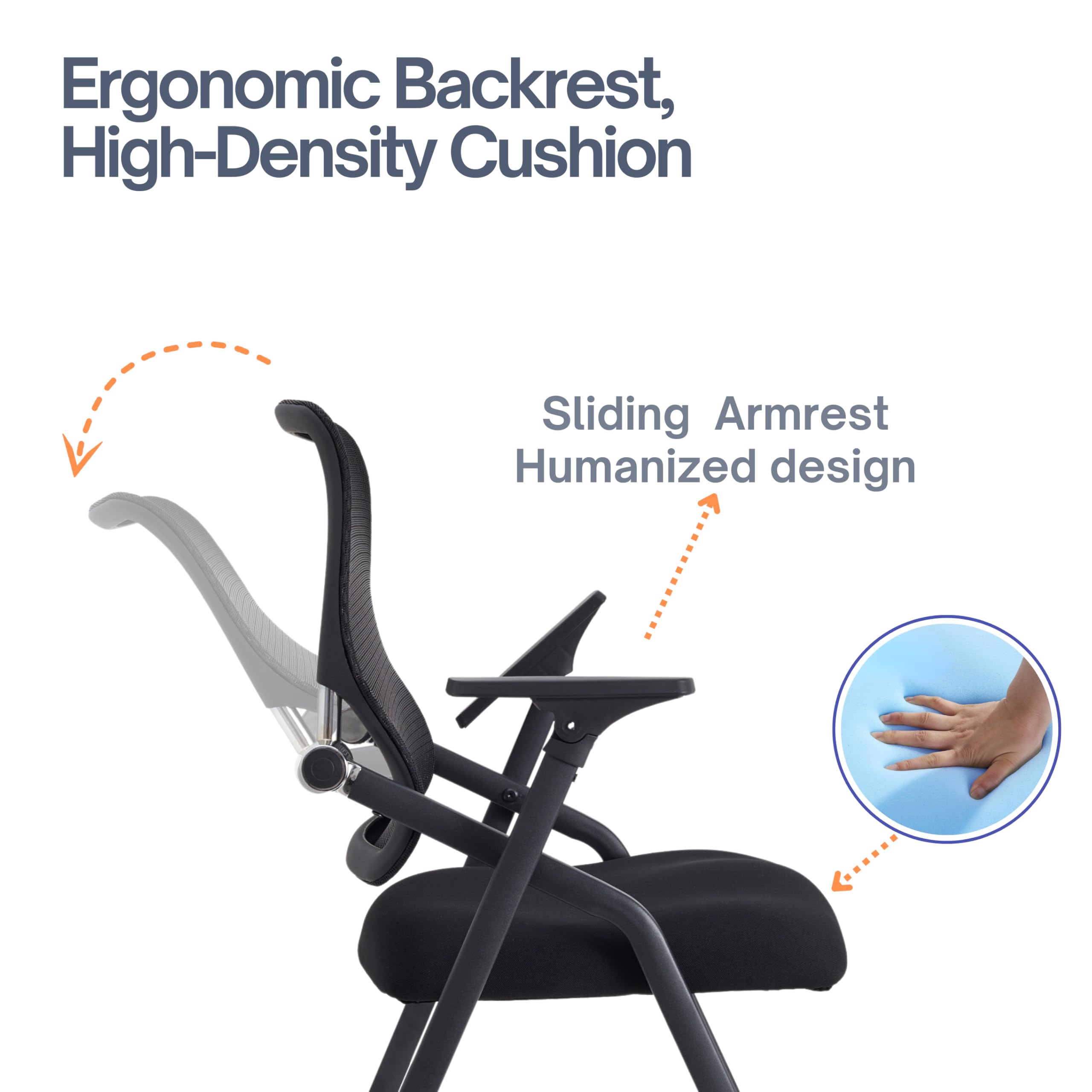 Blaneduo Updated Conference Room Chairs, Folding Office Desk Chair with Lumbar Support and Sliding Armrest with Casters, Stackable Office Guest