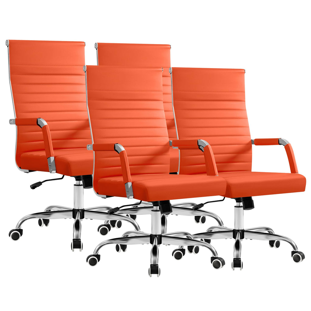 Furmax Ergonomic Office Desk Chair, Executive Ribbed Mid-back Pu Leather Conference Room Chair Adjustable Swivel Chair with Arms (4, Orange)