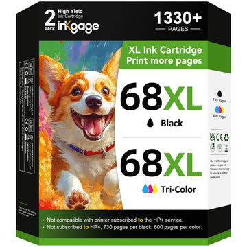 68e High Yield for HP 68 Ink Cartridge Black and Tri-Color Combo Pack Compatible for HP 68XL Ink Cartridges for Envy 6155e 6155 6555e 6152e 6552e 6558e 6165e 6100e 6500e 6550e Series Printers 2-Pack
