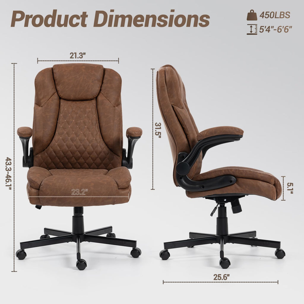 450 Lbs Big and Tall Office Chair W/flip Up Armrest, Comfy Heavy Duty Executive Chair, Extra Wide Seat Ergonomic Computer Home Office Desk