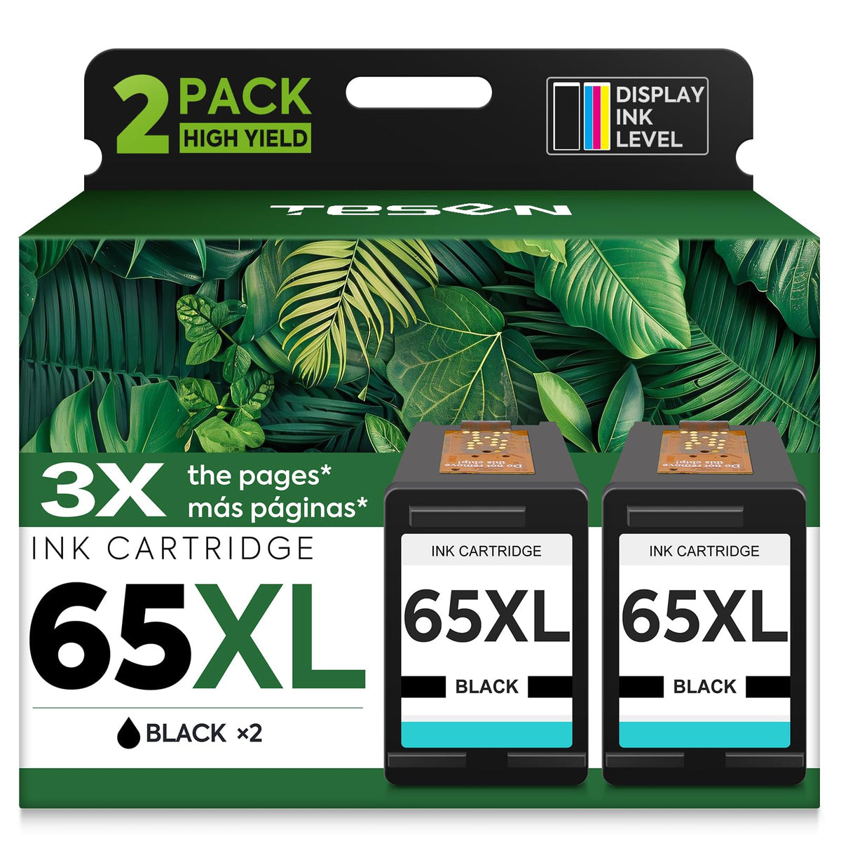 TESEN 65XL Black Ink Cartridge High-Yield Replacement for HP Ink 65 XL HP65 HP 65 use with HP Envy 5055 5000 5052 5070 Deskjet 3755 3700 3752 3772 2600 2622 2652 2655 2680 2640 Printers (2-Pack)