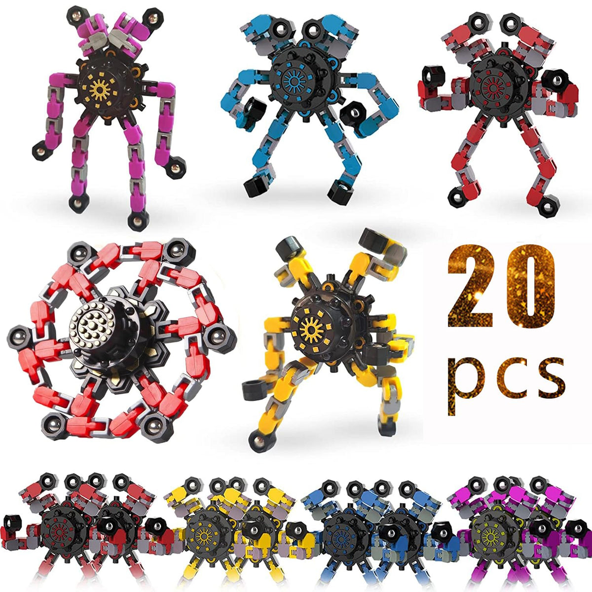20pcs Random Fidget Spinners,DIY Deformable Robot Fingertip Toys,Decompression Spinner,Deformable Creative Mechanical Gyro Toys,Stress Relief Mechanical Chain Toy for Kids Adults?Party Supplies