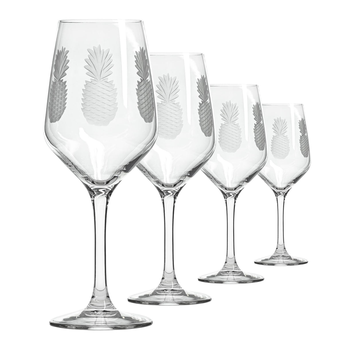 Rolf Glass Fresh Pineapple White Wine Glass | 10.75oz | Lead-Free and Diamond-Wheel Engraved | Engraved in the US | Tropical Glassware with Etched Pineapple Design | Set of 4