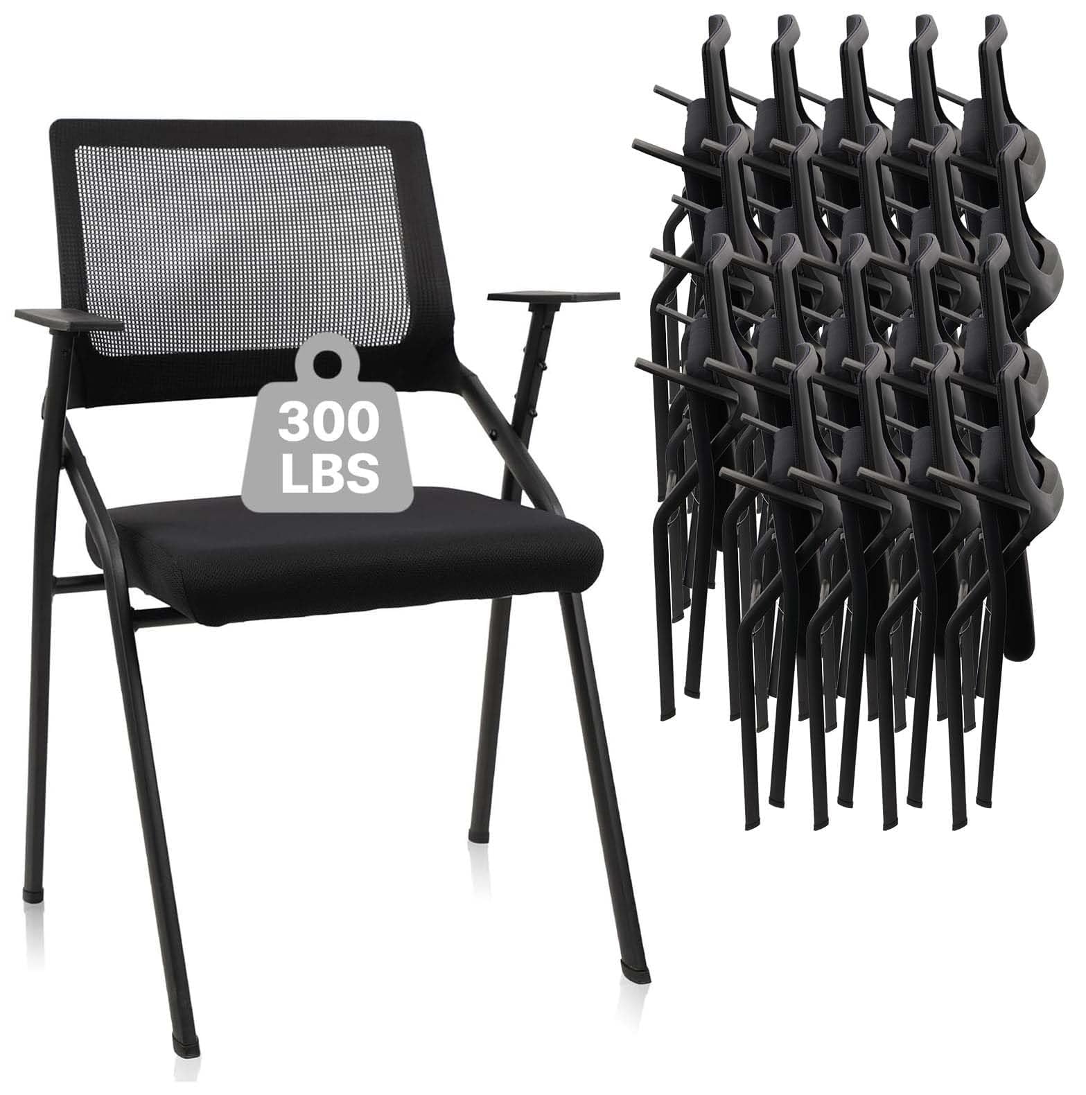 Clatina Stackable & Foldable Office Chairs with Ergonomic Lumbar Support and Thickened Seat Cushion, Folding Mesh Fabric Reception Guest Chair
