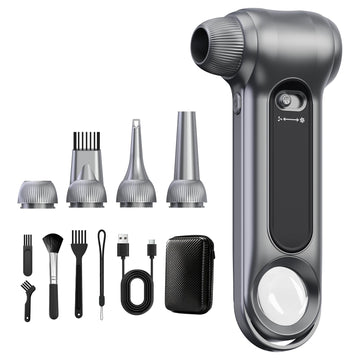Compressed Air Duster 150000RPM Cordless Blower LED for Electronics Car | 150000RPM brushless cordless air duster. Stepless speed control. Rechargeable with LED light. Multi nozzles for electronics