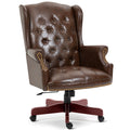 Big and Tall Executive Office Chair, Ergonomic 360° Swivel Recliner Chair, Retro Brown Faux Leather Home Office Desk Chairs W/button Tufted