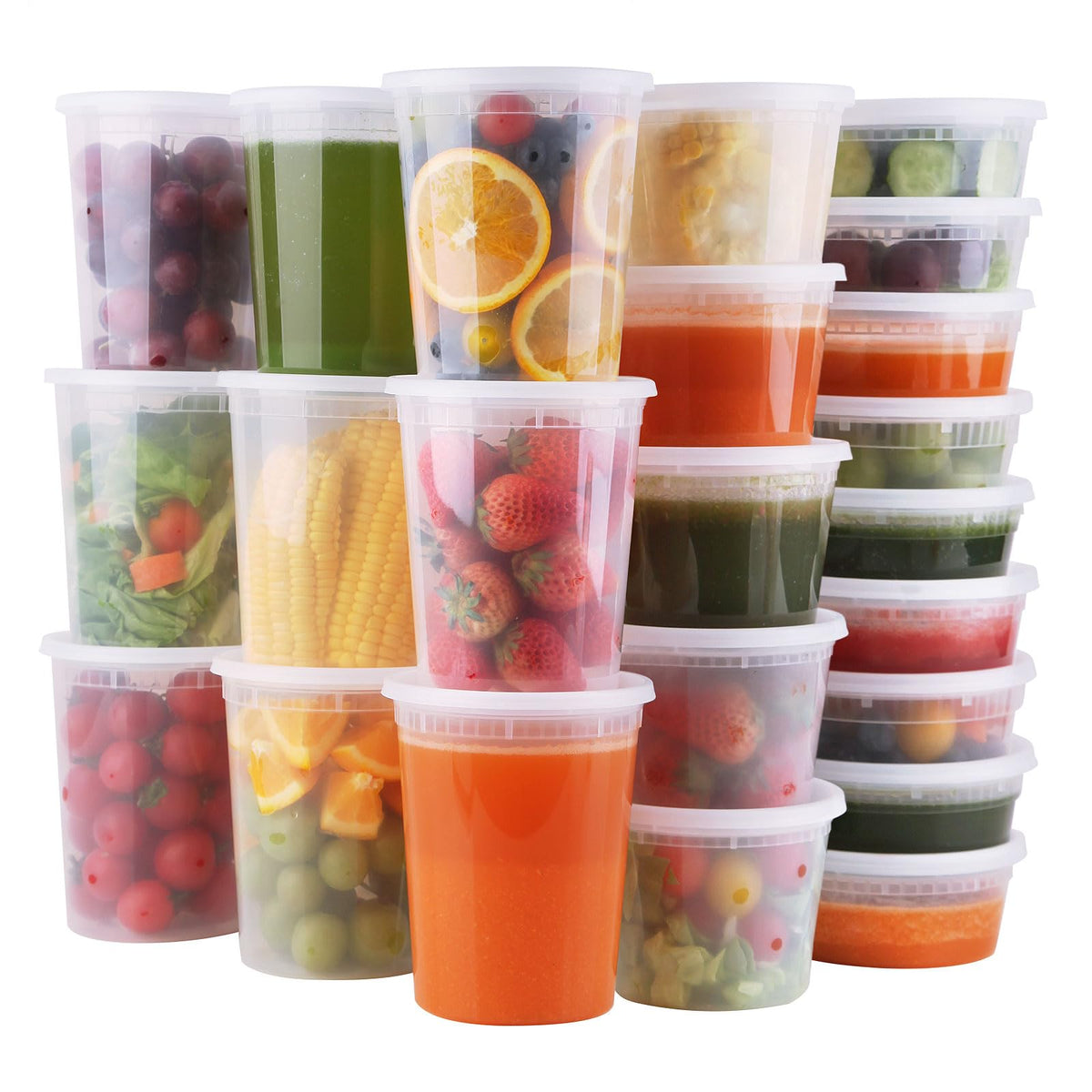 WGCC Deli Containers with Lids 48 Sets- Disposable Soup Containers 8oz, 16oz, 32oz - Plastic Containers with Lids, Food Container Leakproof, BPA Free/Microwave/Freezer/Dishwasher Safe
