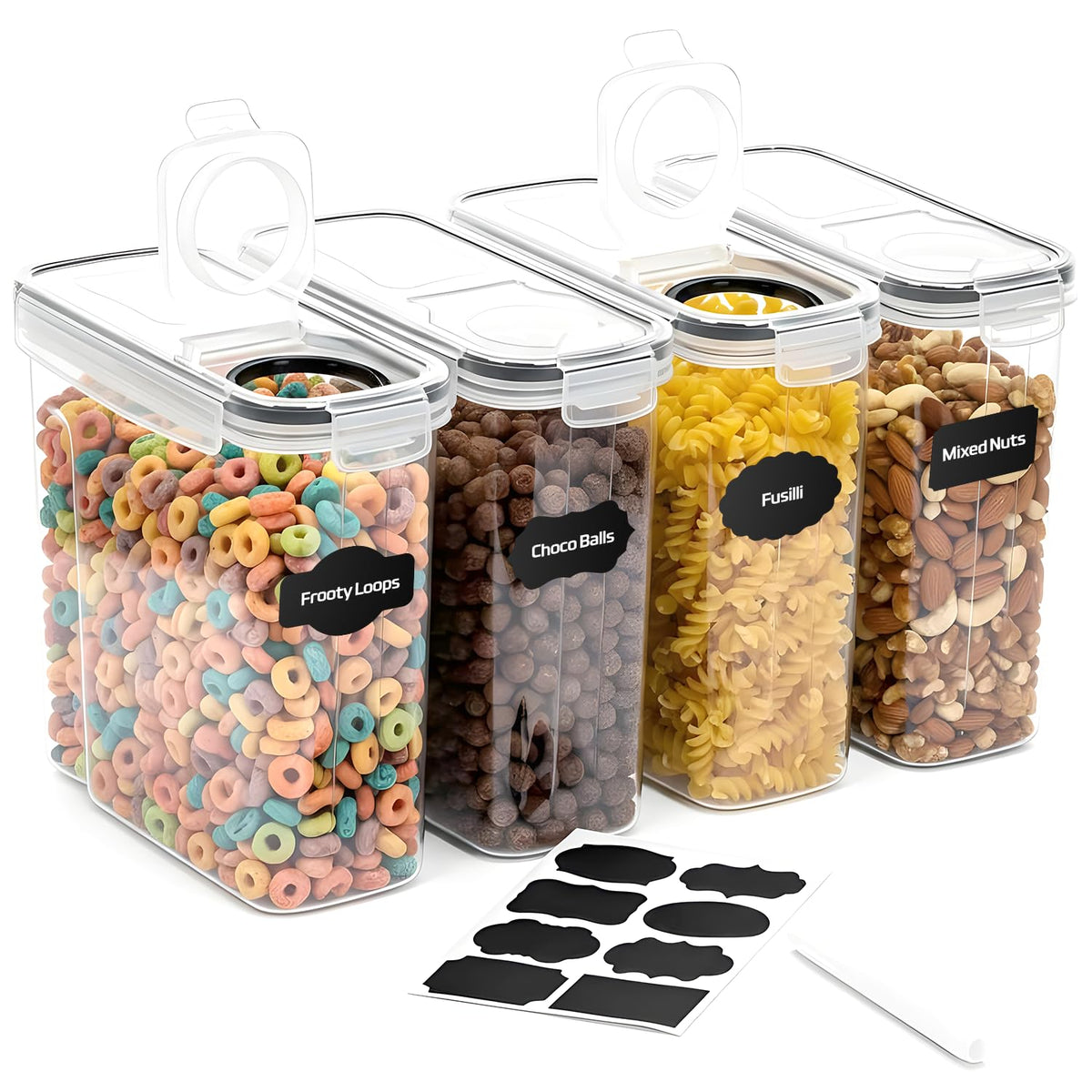Cereal Containers Storage with Lids - Airtight Kitchen Dry Food Storage Containers & BPA Free Cereal Dispenser For Pantry Organizer And Storage (Clear, 4 Liter Pack of 4)