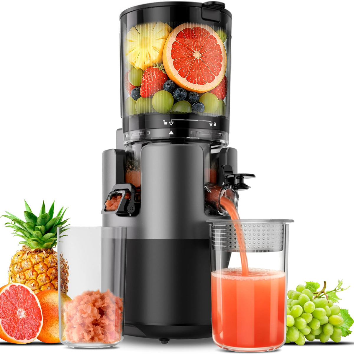 Juicer Machines, Cold Press Juicer with 6" Wide Chute, High Juice Yield Slow Masticating Juicer, Quiet Low db, Powerful Brushless Motor, Juicer Press For All Fruits & Vegetables BPA-Free