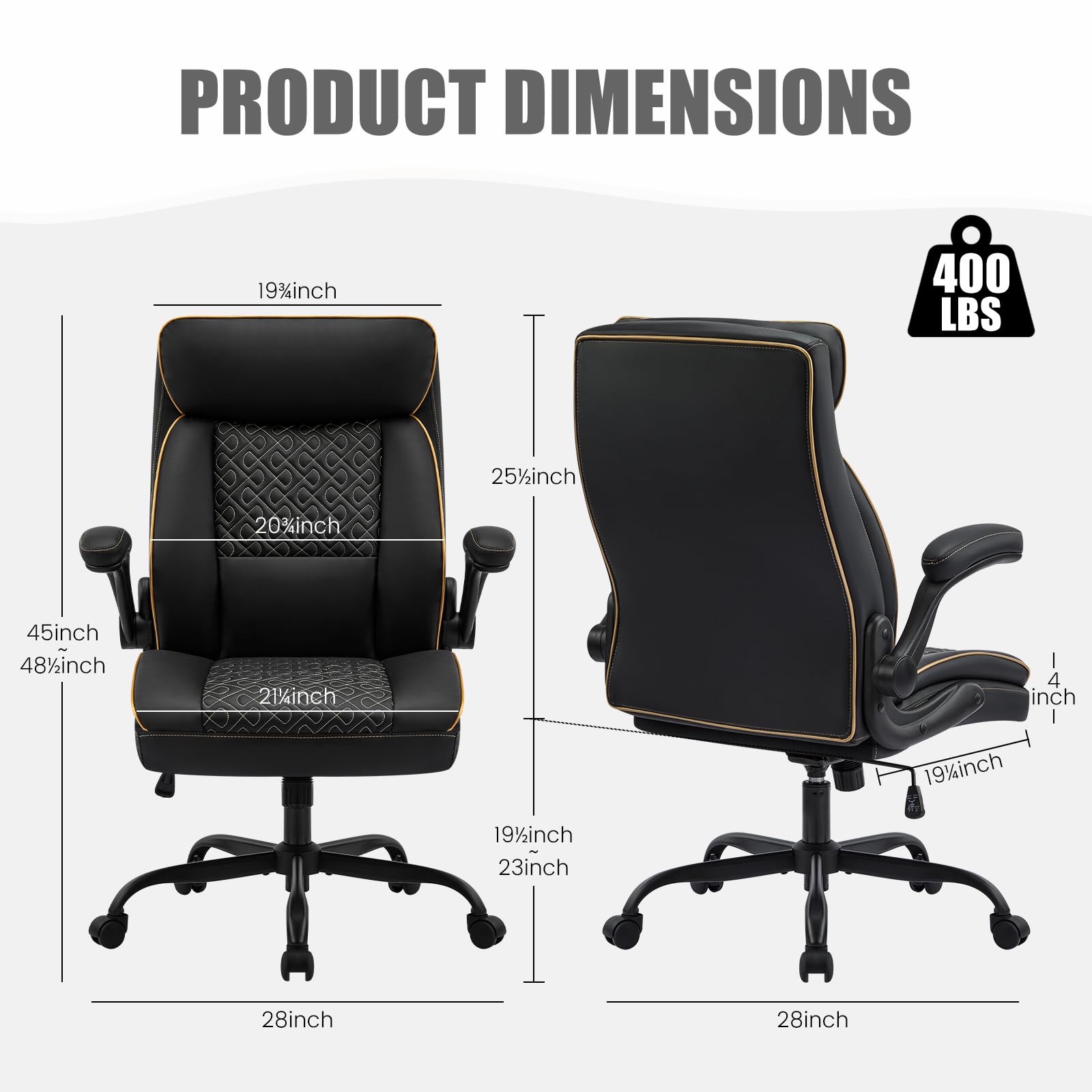 Furnistyle Leather Executive Office Chair, Computer Desk Chair with Lumbar Support, Comfortable Home Office Chairs 400lbs with Padded Flip-up