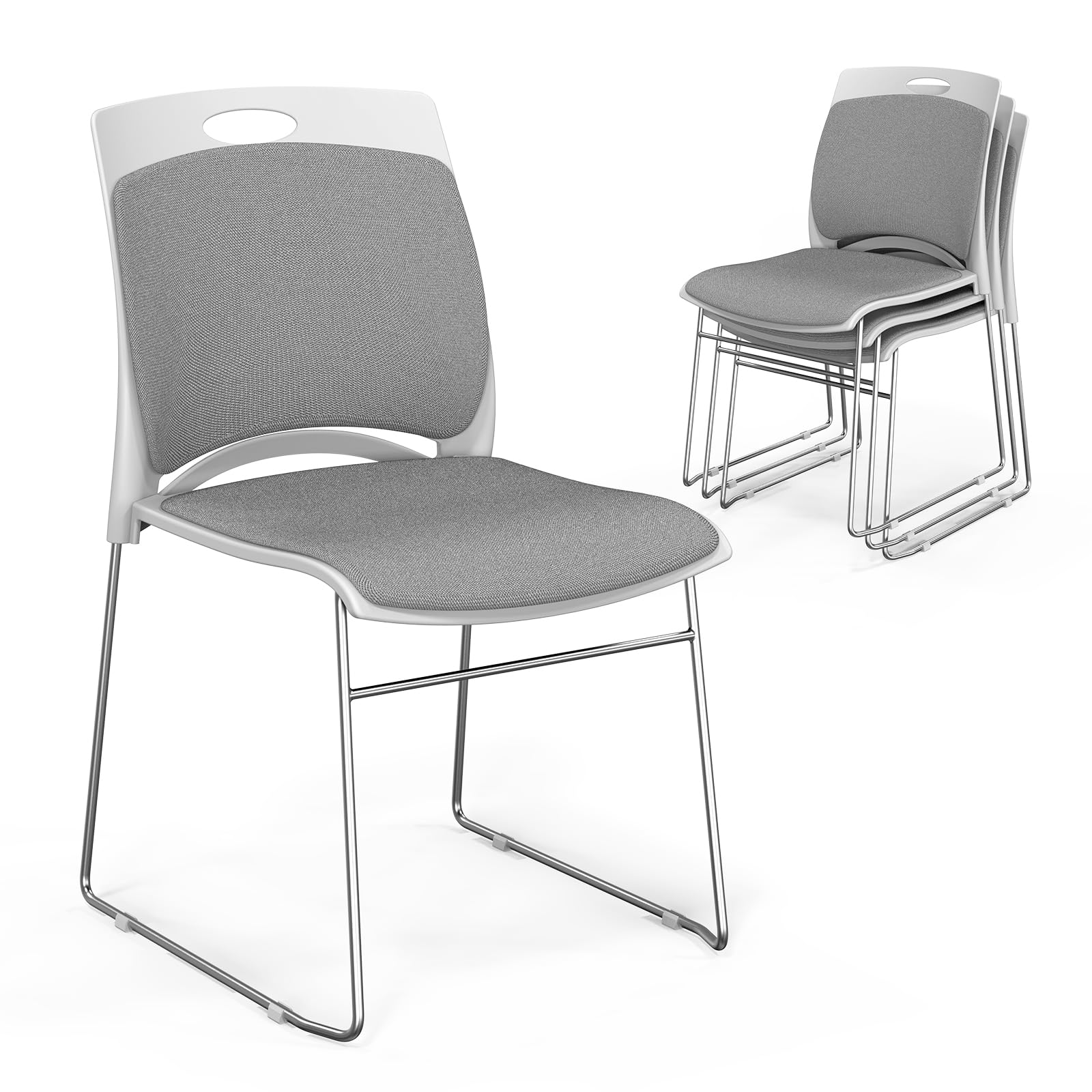 Vingli Stackable Chairs Set of 1, Stacking Office Chairs with Metal Sled Base, Ergonomic Plastic Padded Seat & Back, Capacity 350lbs, Stacking